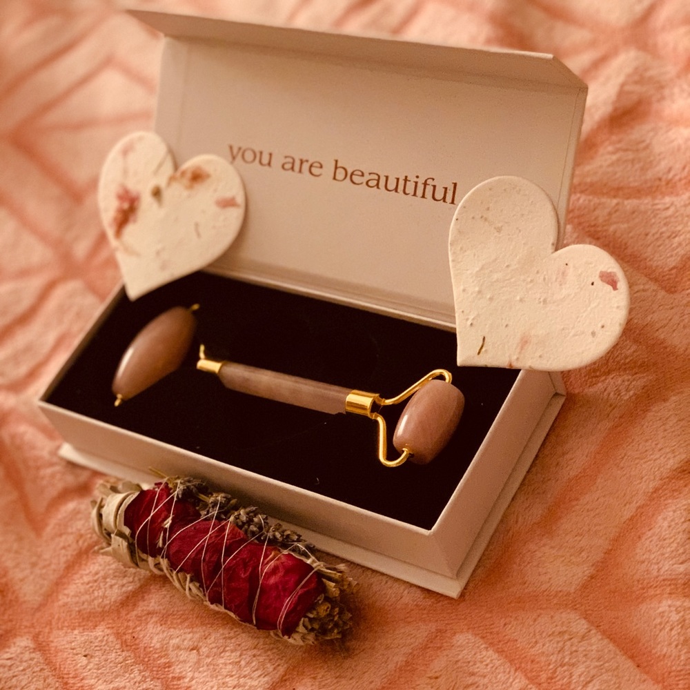 Genuine Rose Quartz Or Synthetic Opal Roller